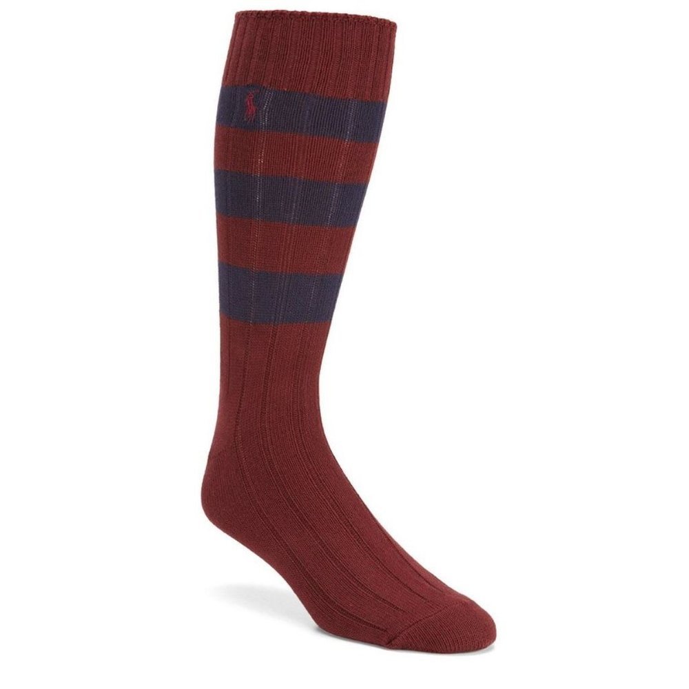 POLO Ralph Lauren Rugby Ribbed Crew Socks Wine /  Navy Blue (Size 10-13 U.S )